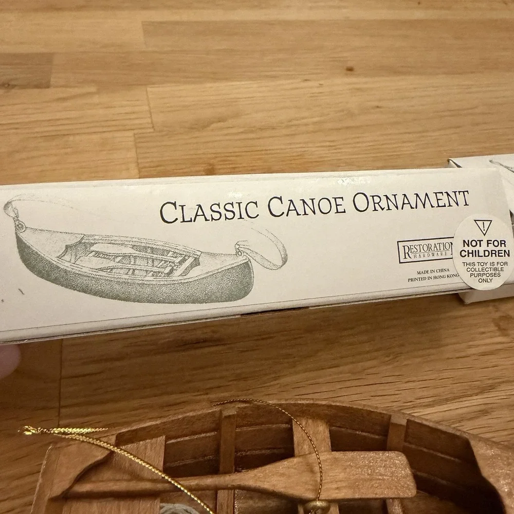 Vintage Restoration Hardware Canoe Christmas Ornaments Wood Boat Lot of 4